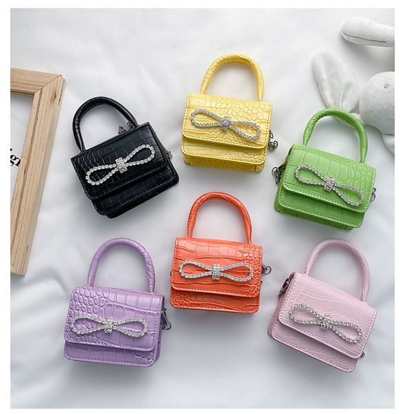 

children beaded bowknot bag 2021 summer kids flower small square bag girl chain messenger bags princess change purse b064, Black