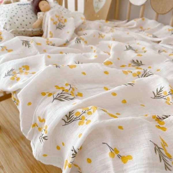 

blankets & swaddling floral bamboo cotton muslin baby wrap born blanket stroller cover flower gauze swaddle for shower gifts