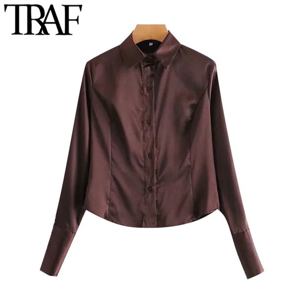 Mulheres moda escritório desgaste aconchegante blusas vintage manga comprida botão-up fêmea camisas chique tops 210507