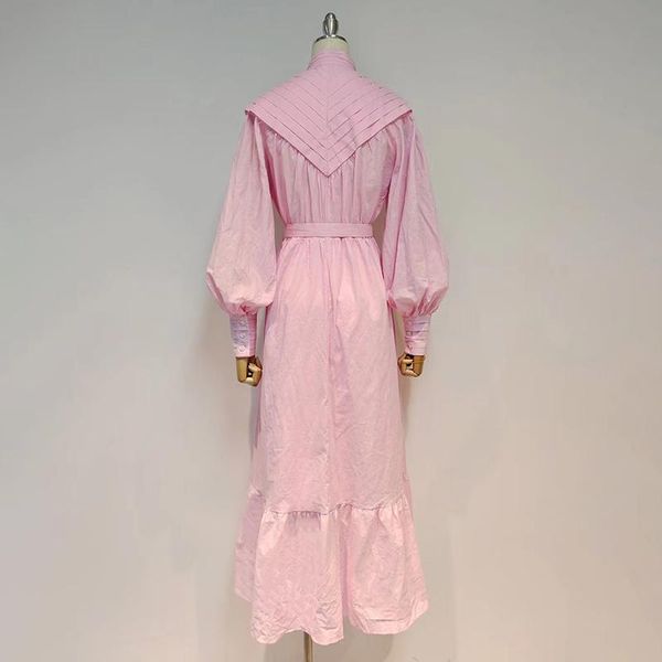 

casual dresses pink dress for women stand collar lantern long sleeve high waist lace up females 2021 spring fashion, Black;gray