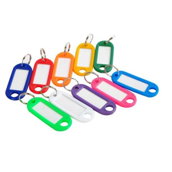 

keychains simple design 100 pieces plastic key tags assorted rings id name card label gift for adults, Silver