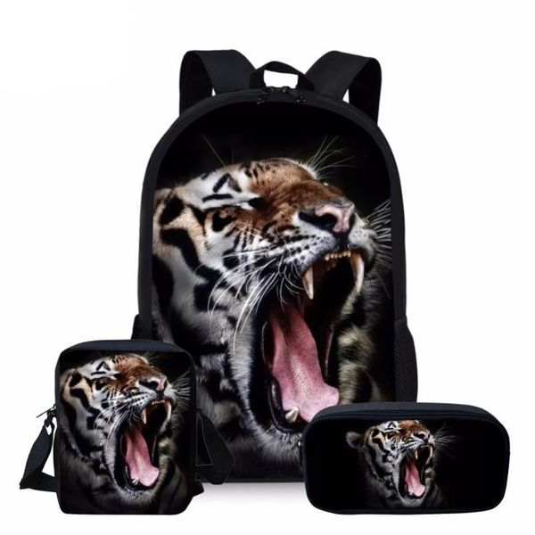

customzied 3pcs/set children school bags set for boys cool tiger printed shoulder backpack students bookbag teenager satchel