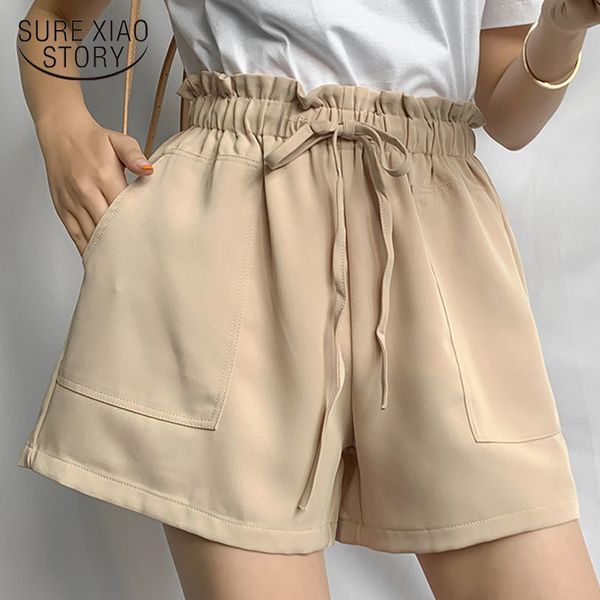

summer loose high waist shorts for women apricot black korean cargo wide leg chiffon female pockets m-2xl 9650 210510, White;black