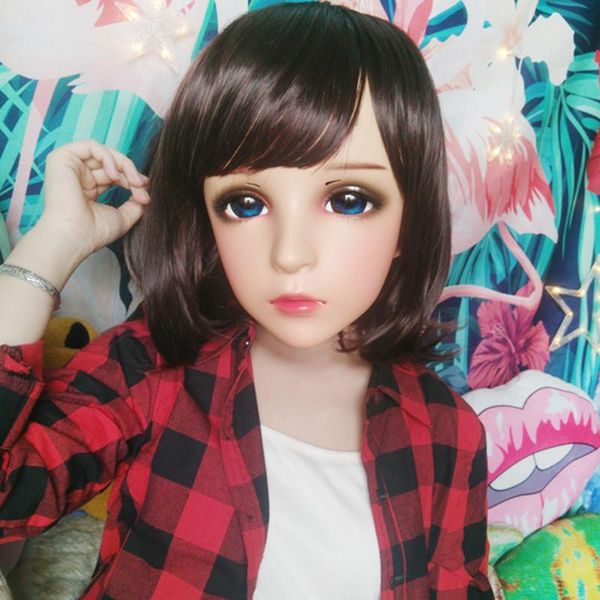 

party masks (feng-4)female sweet girl resin half head kigurumi bjd eyes crossdress cosplay japanese anime role lolita mask with and wig