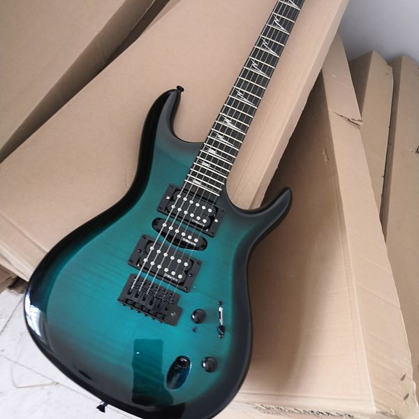 

6 strings blue electric guitar with 24 frets,flame maple veneer
