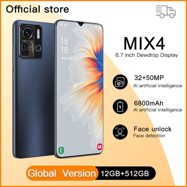 Global Telefone Mix4 6,7 polegadas 12GB + 128GB Celular 4 5G Net-Work Smartphone MTK6895 8 Core Gaming Face ID Atualização Dual Sim Telefone