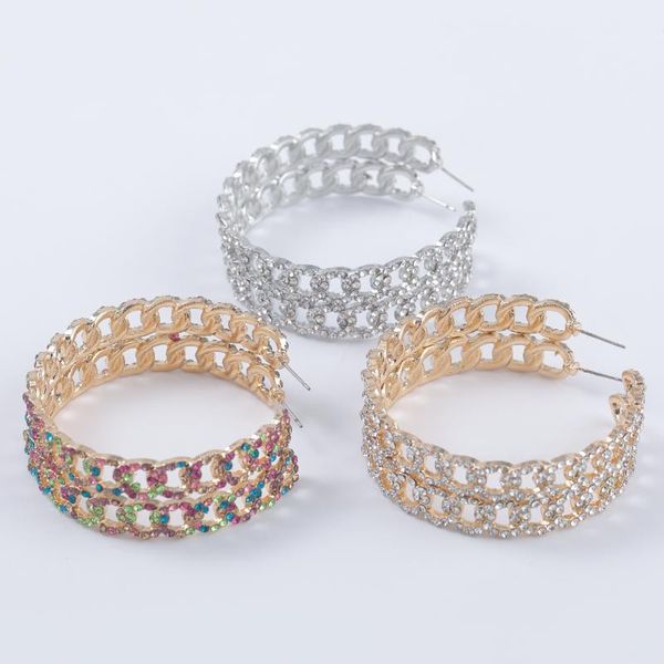 

hoop & huggie jijiawenhua trend women's multicolor rhinestone earrings maxi jewelry statement fashion accessories, Golden;silver