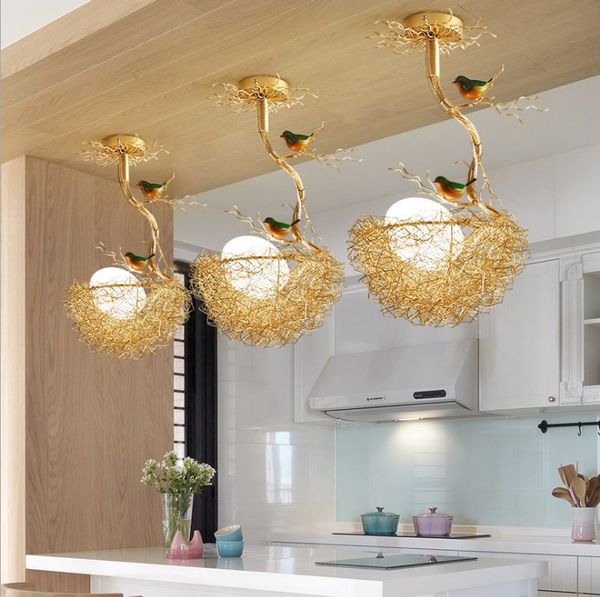 Nordic Modern Tasarım Kuş Yuva Cam Avize Mutfak Yemek Odası Için LED Lamba Cottagecore Dekor Asma Armatür Sanatı
