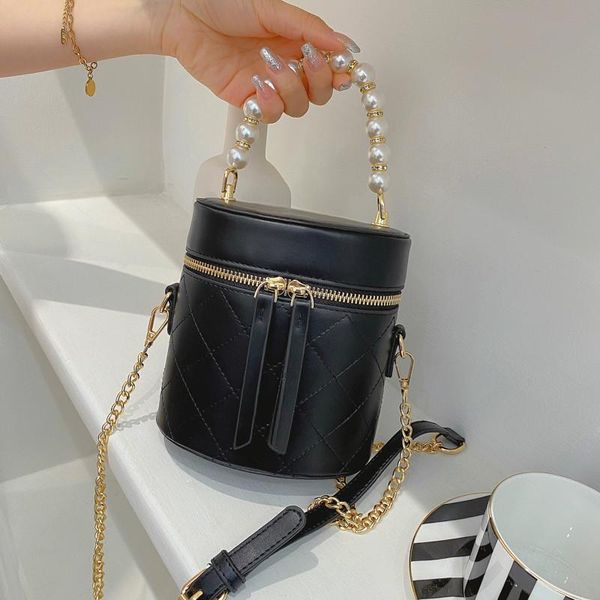 

evening bags 2021 niche design female bag fashion portable small round mini pearl chain bucket shoulder messenger