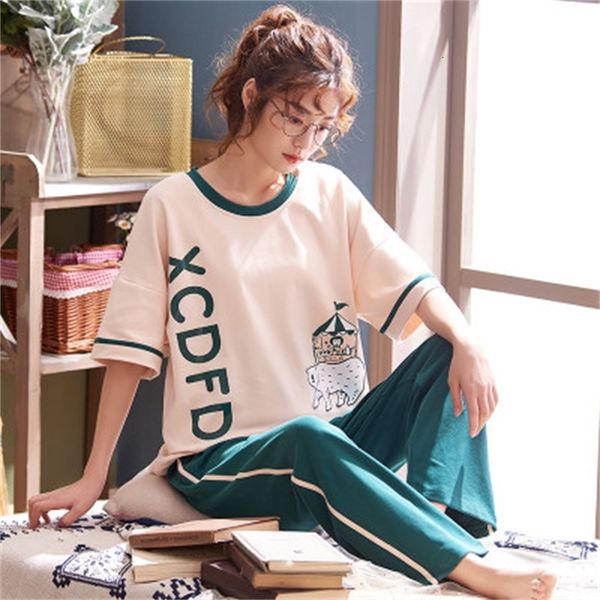 

women's sleepwear pyjamas women cotton nightwear clothes cute cartoon sleepwear pajamas set korean loose student's home suit pijam, Black;red