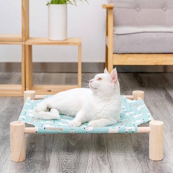 

elevated cat bed house hammocks wood canvas lounge for small cats dogs durable pet supplies beds & furniture