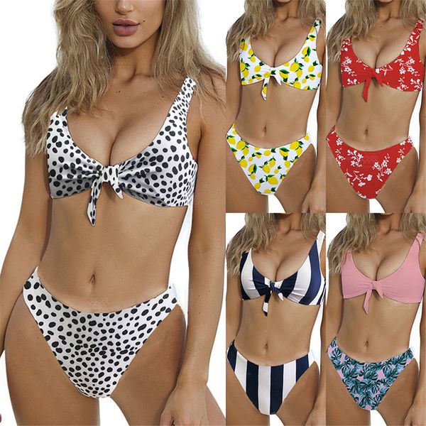 

new bikini knotted padded thong bikini set women swimwear swimsuit scoop neck solid high cut bathing suit brazilian biquni mujer