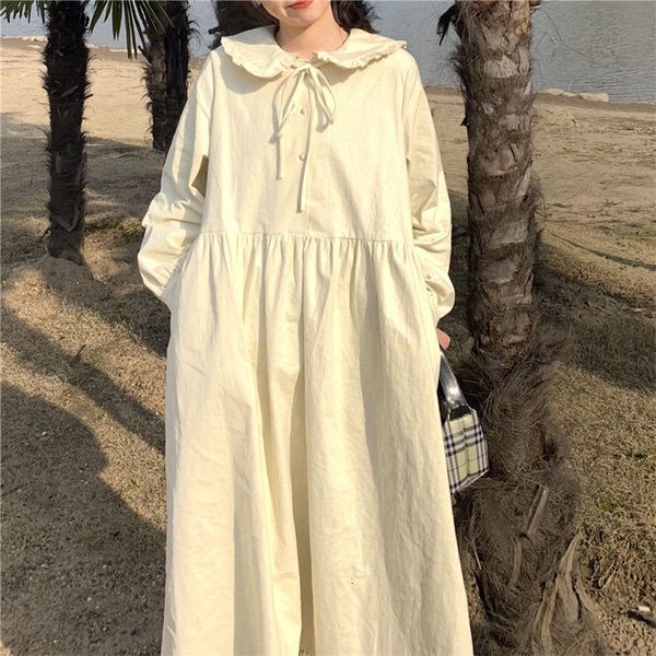

dress 2021 spring loose feminine oversize high-waist peter pan sweet collar pretty girls bing dress girl, Black;gray