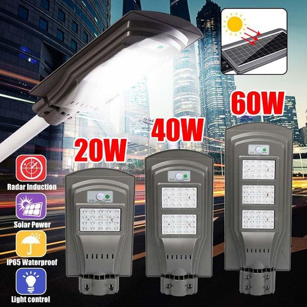 

40w 60w remote control led solar street light radar pir motion sensor wall timing lamp waterproof for plaza garden yard panel lights