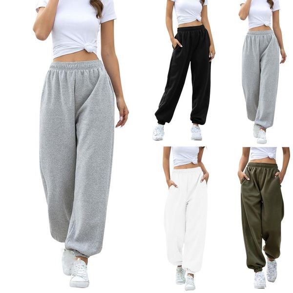 

women's pants & capris fashion autumn winter solid colors high waist sport basic loose drawstring long sweatpants pantalones mujer#g3, Black;white
