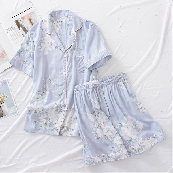 

summer cotton silk pajamas suit women sleepwear buttoned comfortable man made pure female short sleeved shorts, Black;red