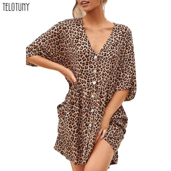 

maternity dresses telotuny leopard dress 2021 women vintage open splice print button loose deep v-neck party vestidos s-5xl, White