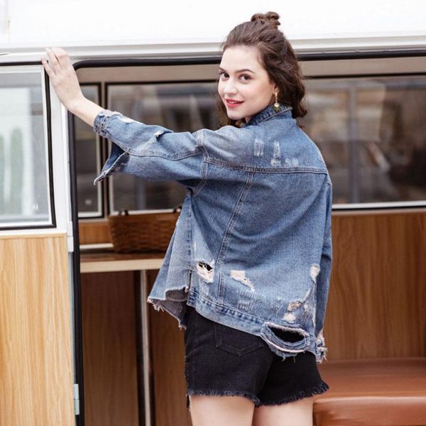 

women's denim jacket spring style ripped loose jackets, Black;brown