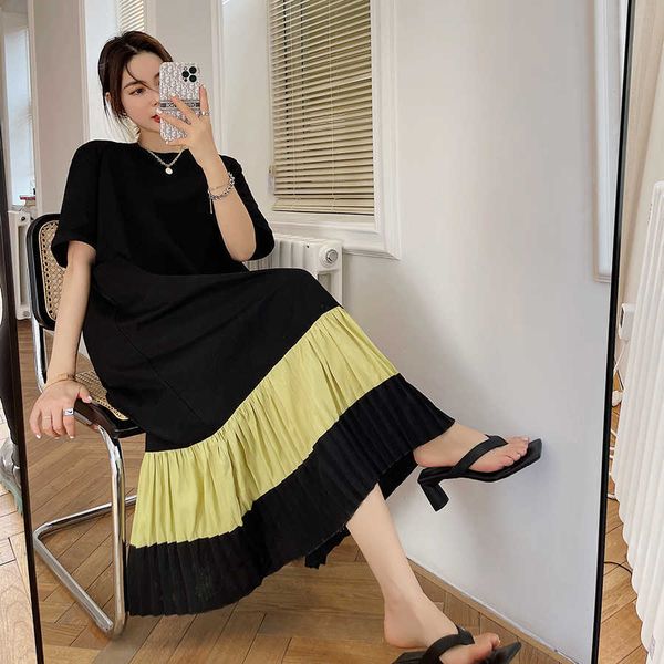

vanovich summer women clothing short sleeve fashion dress round collar wild ladies 210615, Black;gray