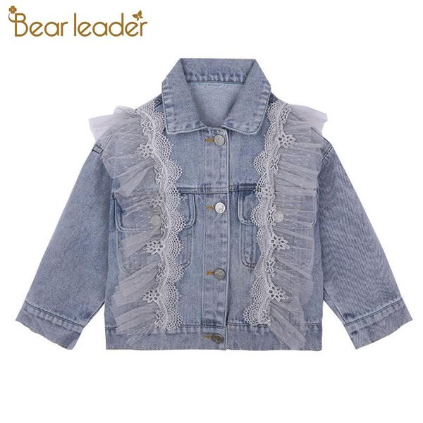 

bear leader kids girls fashion spring coats autumn baby girl patchwork mesh debnim jackets children sweet princess costume 2-7y, Blue;gray