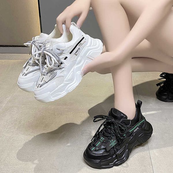 

spring and autumn sports shoes women's thick-soled old shoes round toe breathable casual women's vulcanized women's shoes y09, Black