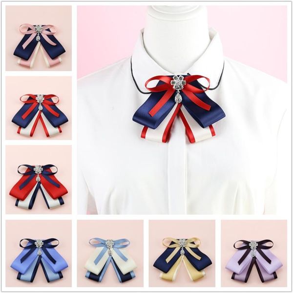 

fashion ribbon bow tie brooch crystal bowknot school style shirt corsage collar lapel pin luxury jewelry brooches for women pins,, Gray