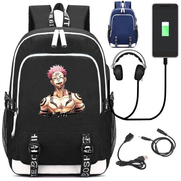 

jujutsu kaisen satoru gojo canvas backpack usb charging school bag music mochila shoulder travel lapbagpack