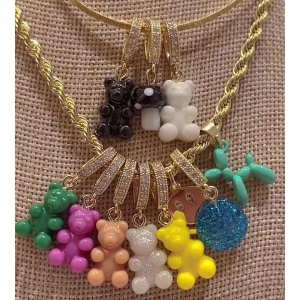 

chains y2k harajuku colorful resin bear balloon dog pendant chain necklace for women girls gift cartoon animal diy jewelry accessories, Silver