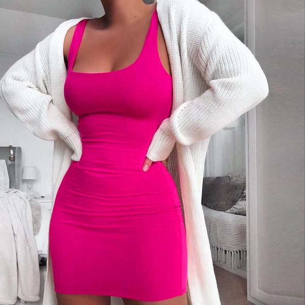 Colysmo Abito estivo Donna Sexy Stretch Slim Aderente es Ladies Canotta senza maniche Corto Plus Size Abiti Arancione 210527