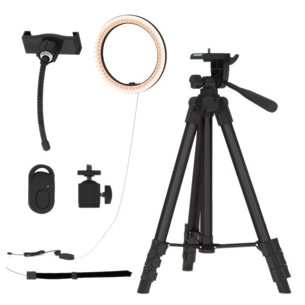 

flash heads 10 inch selfie ring light with adjustable tripod stand & phone holder led compatible phones and cameras