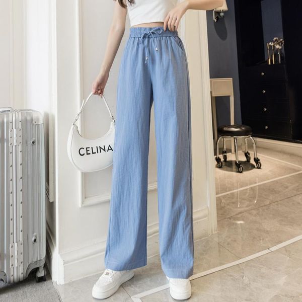 

women's pants & capris elatsic waist summer long women loose wide leg casual cotton linen slim straight trousers lace up z666, Black;white