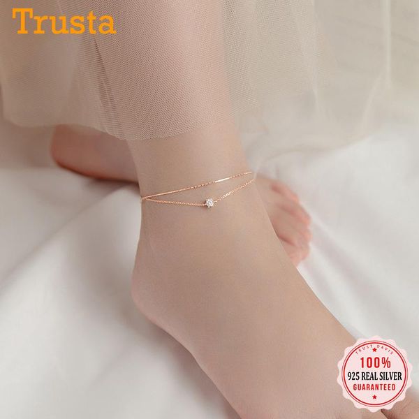 

anklets trustdavis fashion genuine 925 sterling silver sweet heart square cz chain for women friend jewelry gift db1300, Red;blue