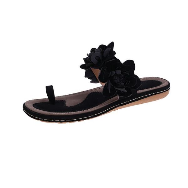 

new foreign bohemian fish beak flower clip toe women's sandals summer, Black