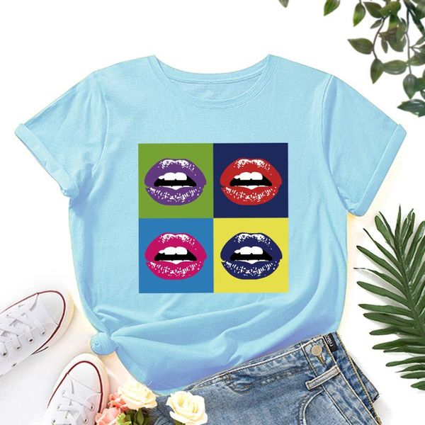 

harajuku fashion lips printing female t shirt casual short-sleeved large size ladies tshirt 2021 summer women's t-shirt, White