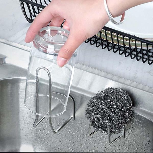

Hooks & Rails Kitchen Sponges Holder Self Adhesive Sink Drain Drying Rack 201 Stainless Steel Storage Accessories#