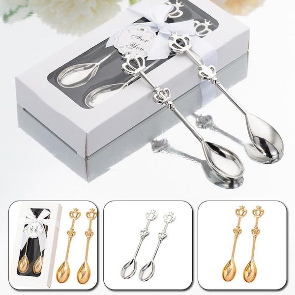 

party favor 2pcs/set spoon gift box exquisite crown design coffee teaspoon wedding baby shower souvenir tableware supplies