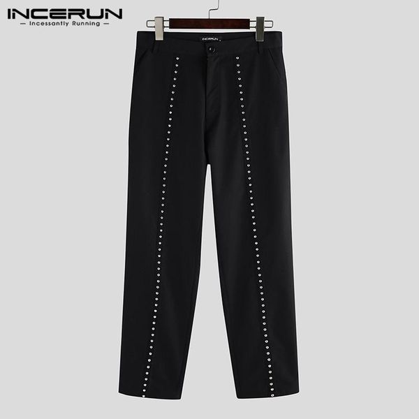 

fashion men rivet pants button nightclub party streetwear joggers korean straight trousers punk casual s-5xl incerun men's, Black