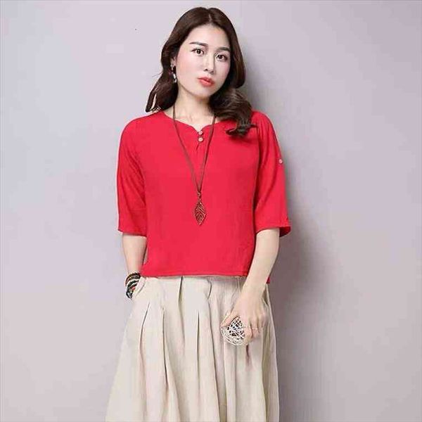 

summer plus size 6xl 7xl vintage half sleeve women cotton linen shirt loose casual ladies blouses blusas white