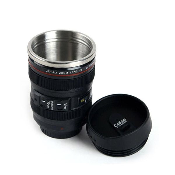 

mugs fashion lens emulation camera cup stainless steel coffee tea mug 400ml creative cups with lid
