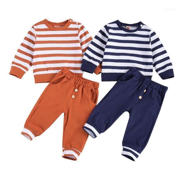 

clothing sets 2021 spring born baby girls boys clothes striped print long sleeve pullover sweatshirt trousers pants 2pcs11, White