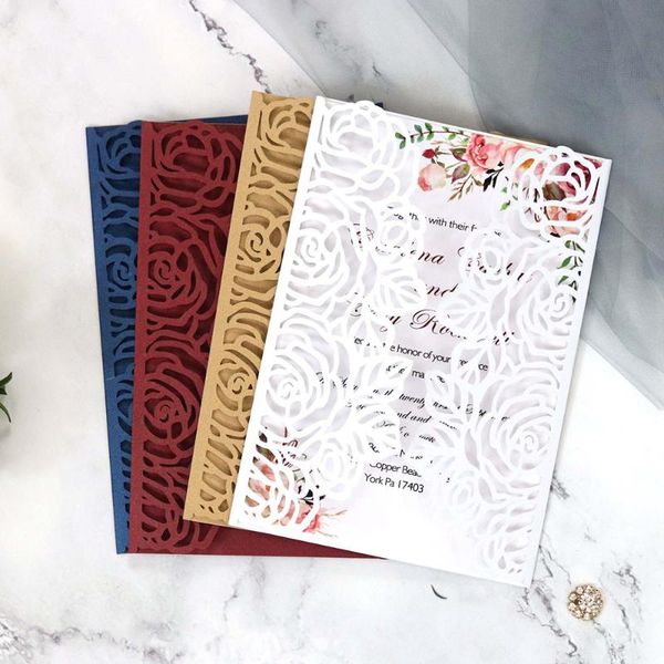 

greeting cards 10pcs/lot european high-end white wedding invitation card laser cut floral glittering engagement baptism party