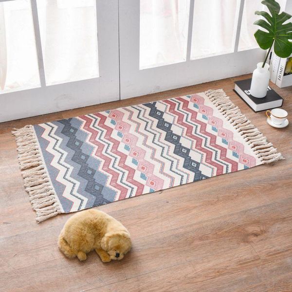 

* 90 floor mat cotton thread woven ethnic style tassel carpets