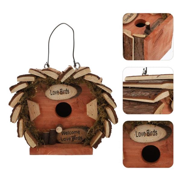 

bird cages 1pc wooden feeder outdoor garden nest hanging birds feeding tool