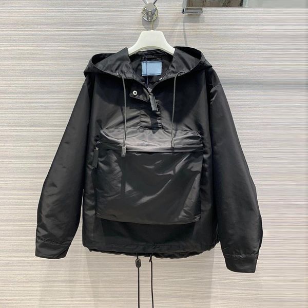 

women's jackets high-end brand hooded zipper front pocket patchwork coat oversized loose casual jacket for women men clothing 2021 sp, Black;brown