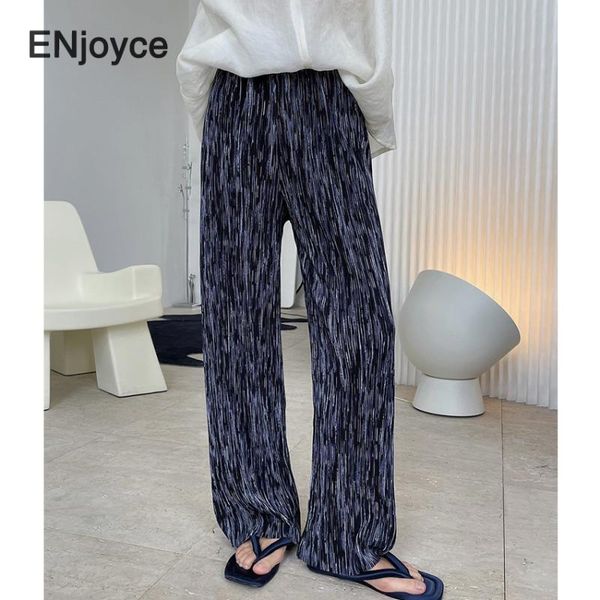 

women's pants & capris women tie-dye pleated wide leg korean style high waist straight pant ladies streetwear casual loose thin trouser, Black;white