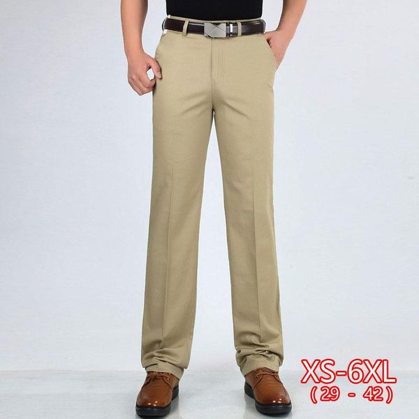 

spring summer thin suit pants men middle-aged cotton slacks high waist straight loose solid business casual father dad men's, Black