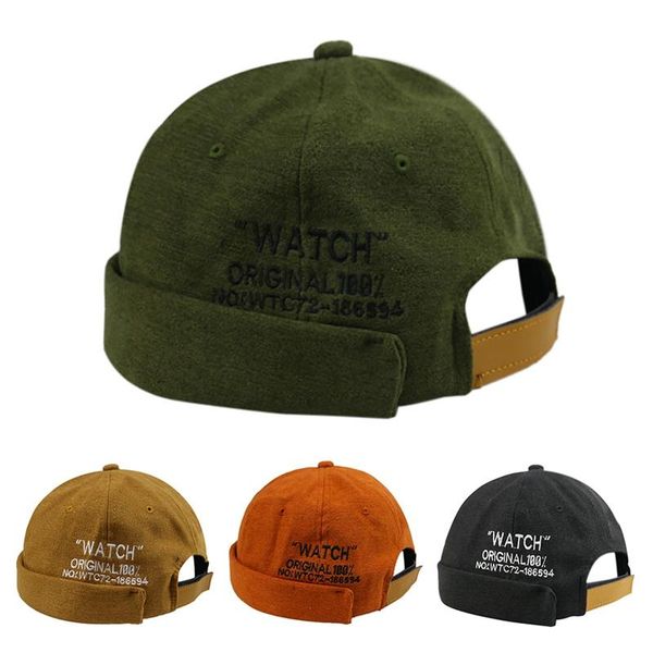 

sailor cap rolled cuff retro brimless beanie hat hip hop outdoor fashion caps women men embroidery skullcap hats, Black;white
