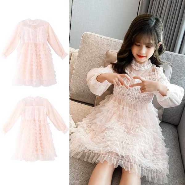 Ragazze adolescenti Abito boutique a maniche lunghe Moda primaverile Torta Tutu a strati per 12 anni Avorio Rosa Principessa Vestido Abbigliamento 210529