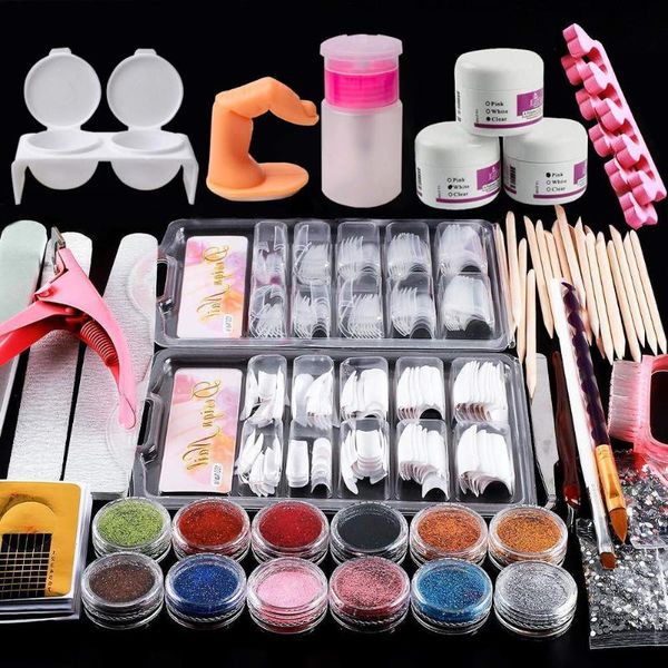 

nail art kits acrylic kit set, powder shiny glitter decoration professional diy gel manicure set with drye