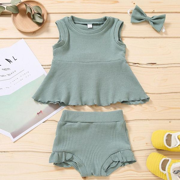 

clothing sets 2pc born infant baby girls summer solid loose ruffled + shorts outfits children clothes, White